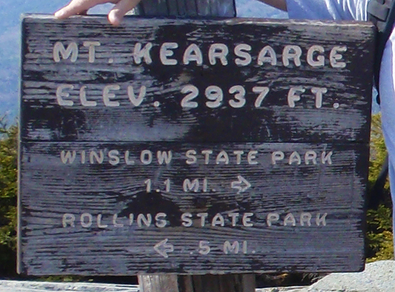 mount kearsarge elevation 2937 feet winslow state park rollins state park summit sign hiking hike kearsarge